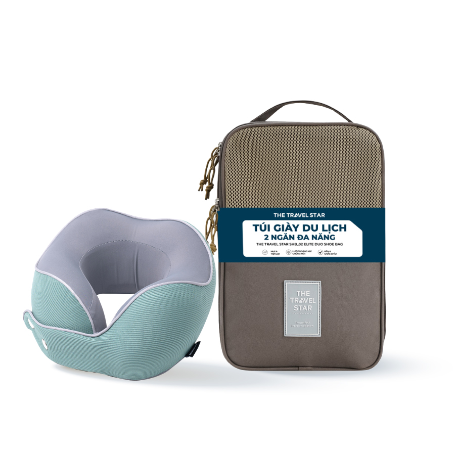 Gối cổ du lịch Combo 2 món phụ kiện: Gối cổ The Travel Star + Túi đựng giày The Travel Star
