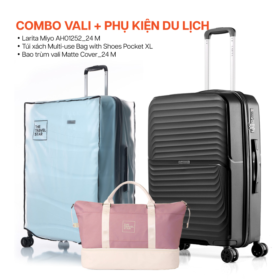 Vali Combo Du Lịch Dài Ngày Larita Miyo Black Tiện Lợi