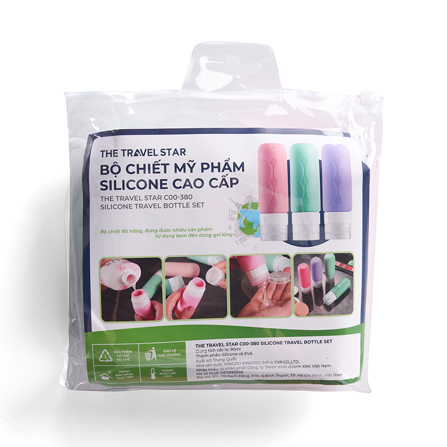 Bộ chai lọ chiết mỹ phẩm The Travel Star C00-380 Silicone Travel Bottle 90ml Purple/Pink