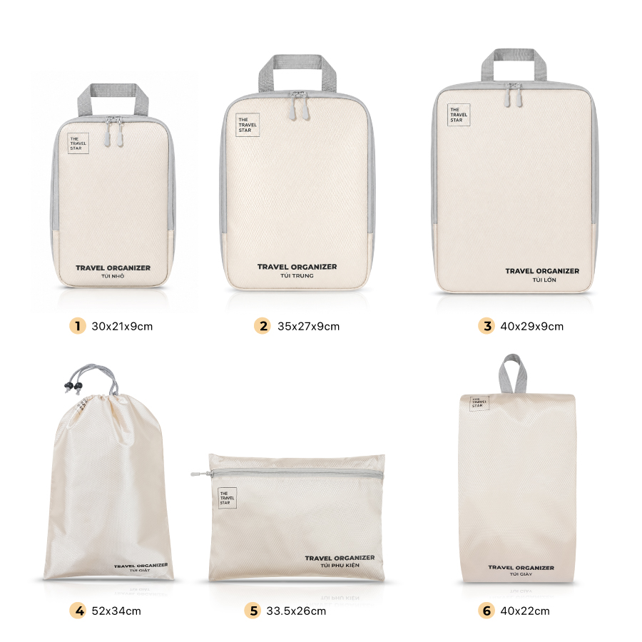 Túi phân loại hành lý The Travel Star GoFlex Organizer Set 6in1 S Beige