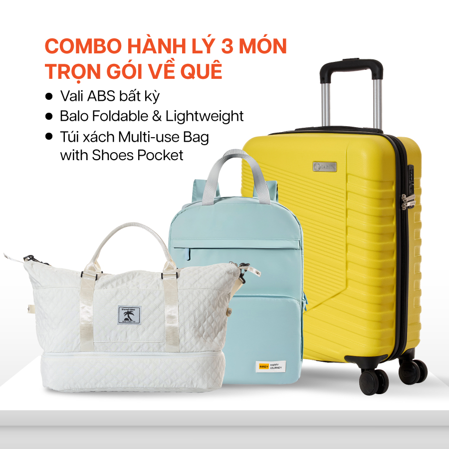 Balo Combo trọn gói về quê Vali nhựa ABS + Balo/Túi xách từ thương hiệu The Travel Star