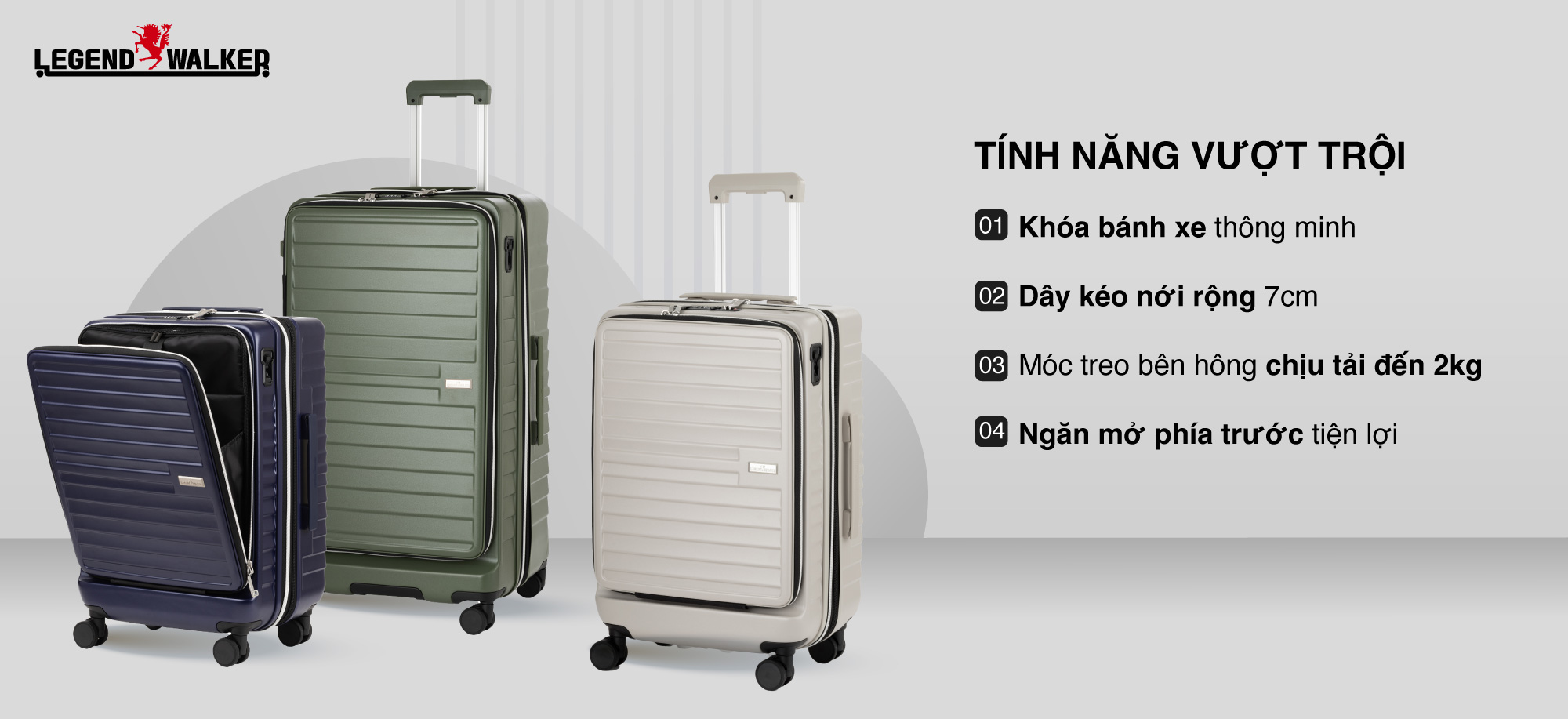 Vali kéo nhựa cứng Legend Walker 5208_54/23" M Light Gray