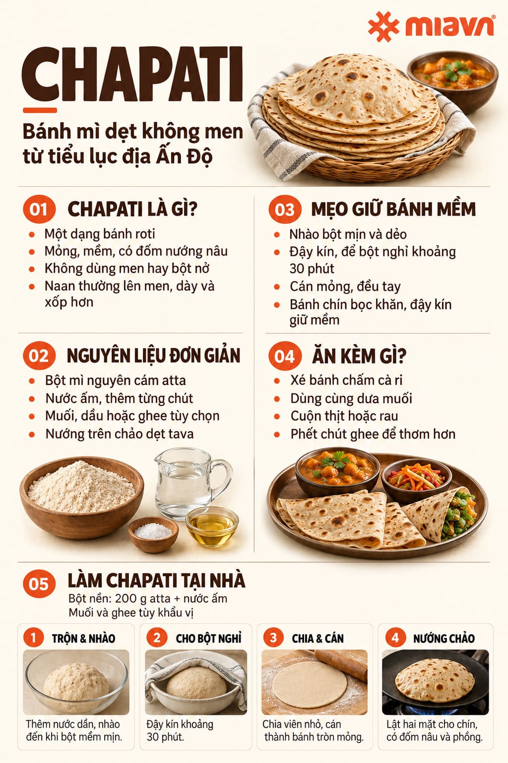 Chapati là gì? Bánh mì dẹt không men của tiểu lục địa Ấn Độ