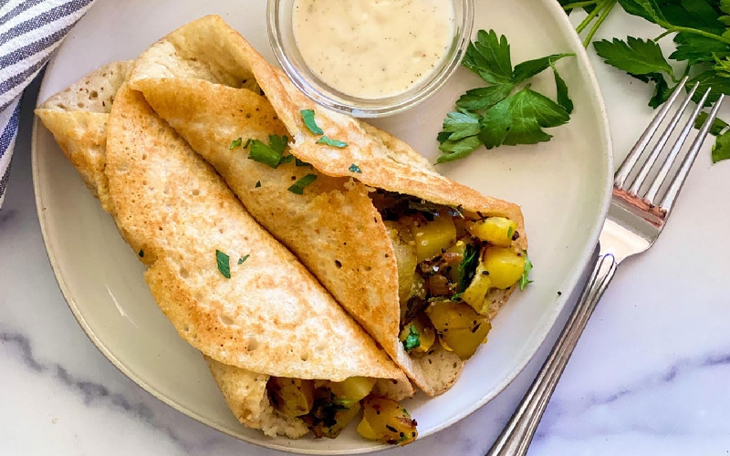Review món bánh dosa Nam Ấn giòn ngoài, dai mềm trong 4