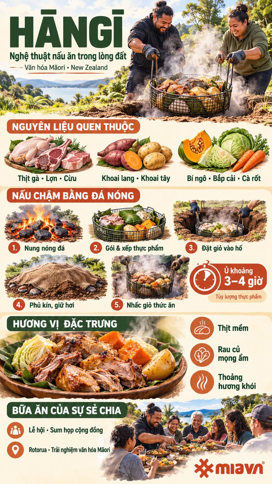 Hangi là gì? Nghệ thuật nấu ăn dưới lòng đất của người Māori 2