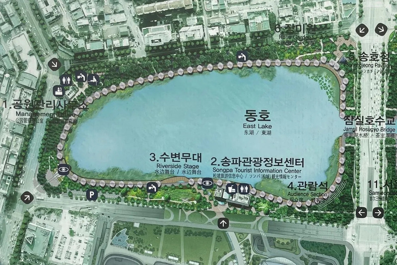 Hồ Seokchon ốc đảo xanh bên hàng hoa anh đào hồng khoe sắc ở Seoul 12