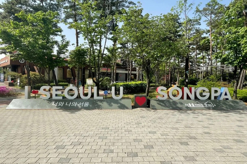 Hồ Seokchon ốc đảo xanh bên hàng hoa anh đào hồng khoe sắc ở Seoul 14