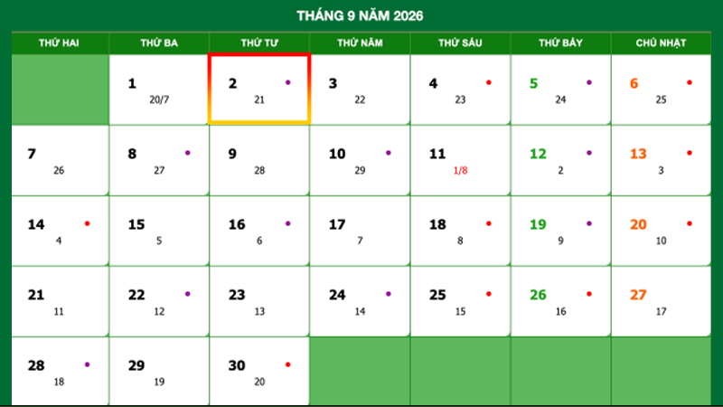 Cập nhật lịch nghỉ lễ 2/9/2026 chính thức 2