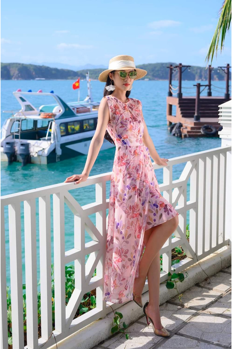 Đầm suông hoa cổ chéo váy nữ mặc tết đi tiệc đi biển đi du lịch siêu xinh  chất lụa nhập - Váy Fashion