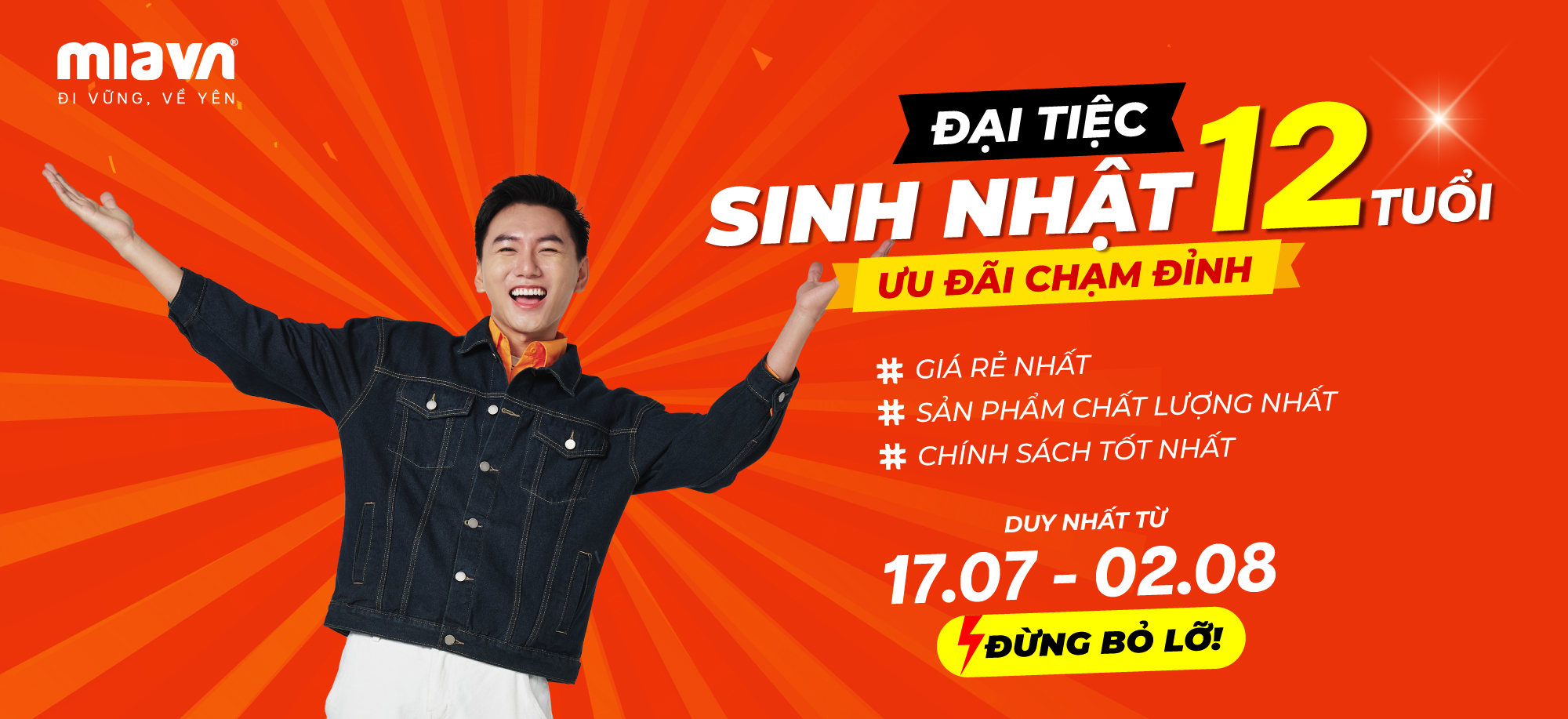 Đại tiệc sinh nhật MIA.vn 12 tuổi - Duy nhất từ 17.07 - 02.08 - Đừng bỏ lỡ!