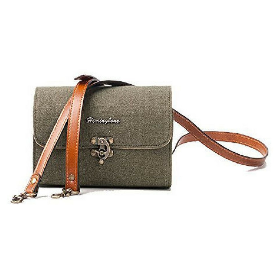 Túi Xách Herringbone Tiny Mellow Canvas S Dark Olive