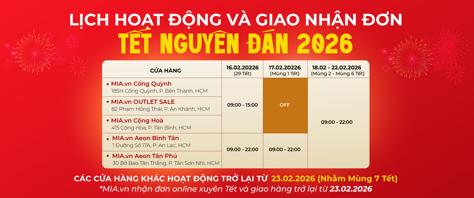 MIA MỞ BÁN XUYÊN TẾT