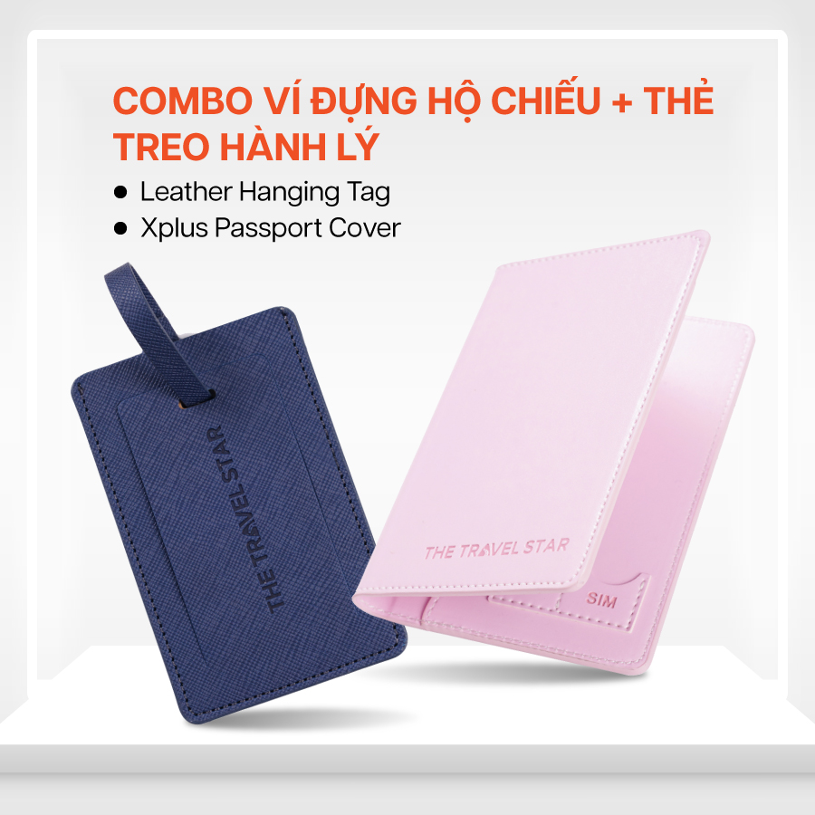 Thẻ treo hành lý Combo phụ kiện: Thẻ treo hành lý The Leather Hanging Tag + Ví đựng hộ chiếu Xplus Passport