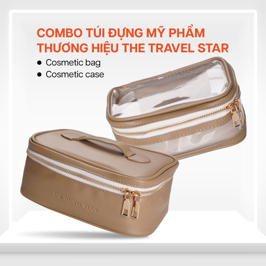 Túi đựng mỹ phẩm Combo phụ kiện: Túi đựng mỹ phẩm Leather comestic case XS + Leather comestic bag S