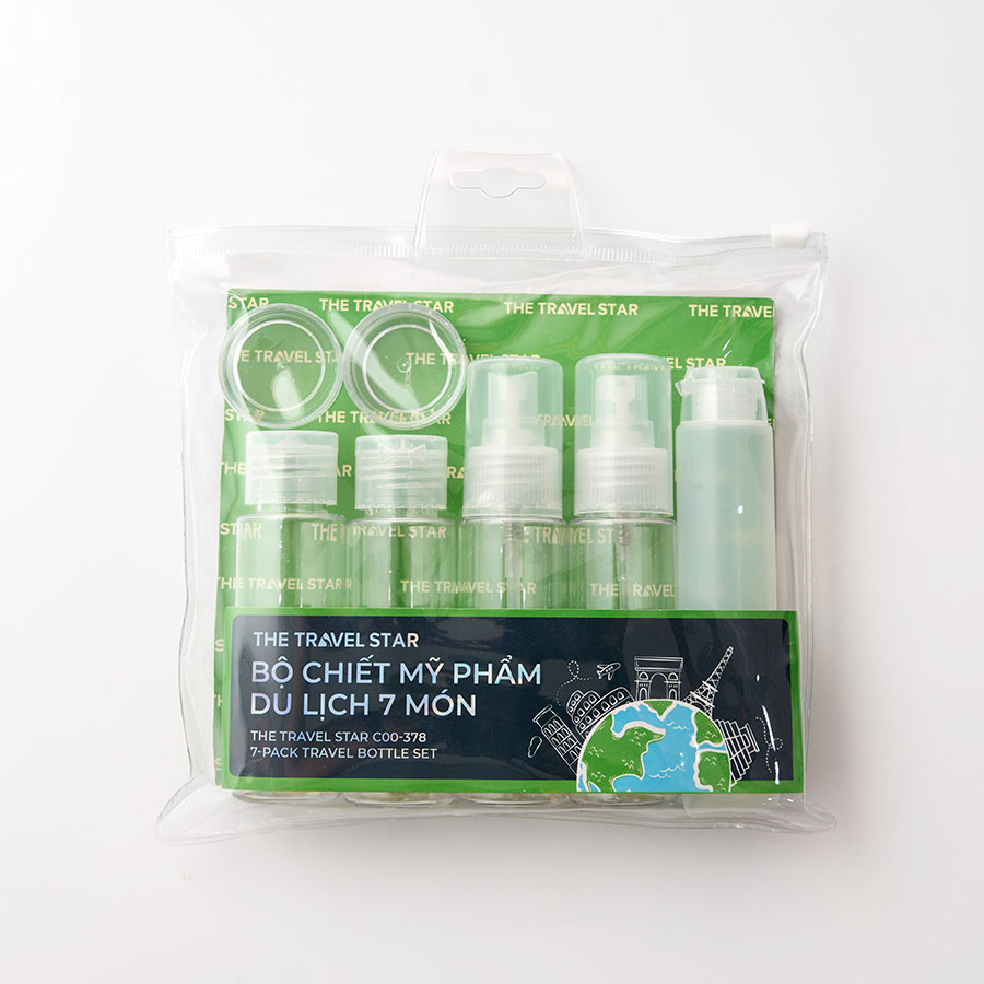 Bộ chai lọ chiết mỹ phẩm The Travel Star C00-378 7-pack Travel Bottle Set 60ml Clear