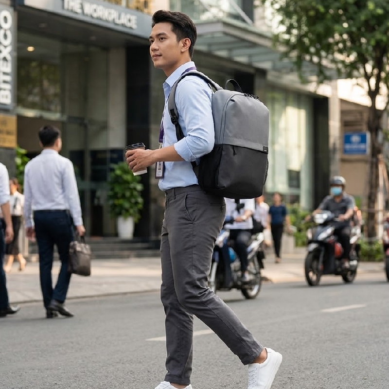 Trên tay balo đi làm chống nước Targus Sagano EcoSmart Campus 3