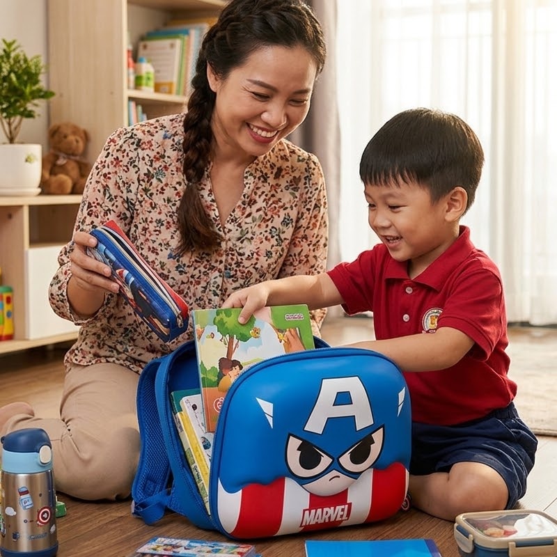 Review thực tế balo cho bé trai mẫu giáo Disney Captain America 4