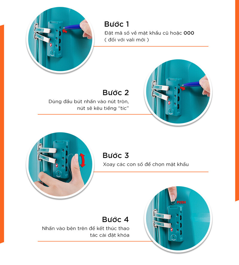 5 cách cài mật khẩu vali dễ làm cho từng loại khóa 3