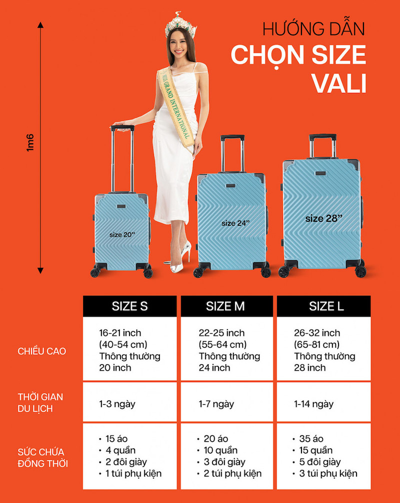 Size vali thông dụng và cách lựa chọn size vali kéo phù hợp 5