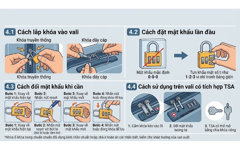 Công năng và cách dùng ổ khóa mini cho vali 5