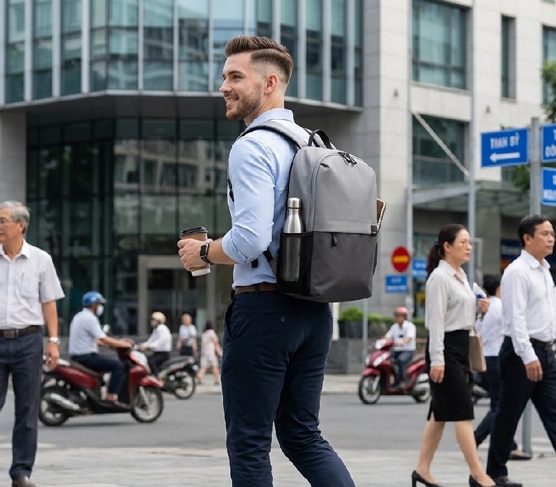 Trên tay balo đi làm chống nước Targus Sagano EcoSmart Campus